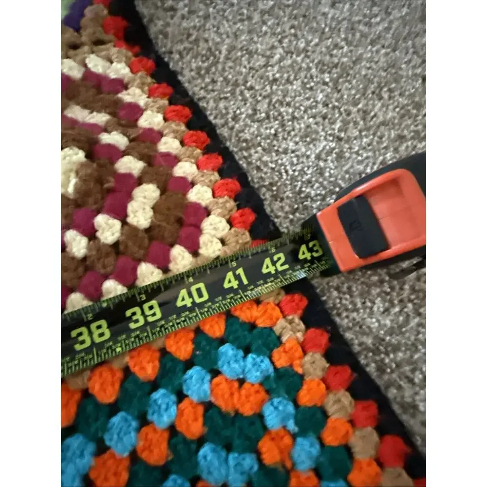 Crochet Granny square afghan blanket vintage 59” By 43” Colorful Couch Cover